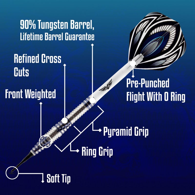 Shot! Darts Soft Tip, Birds of Prey Falcon (19g), 90% Tungsten Barrel, Front Weighted Handcrafted Professional Dart Set | Professional Soft Tip Darts for Electronic Dartboard | Made in New Zealand - Image 3